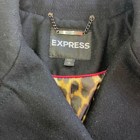 Express Double Breasted Peacoat | Classic Wool Blend Black Size M - Picture 4 of 9